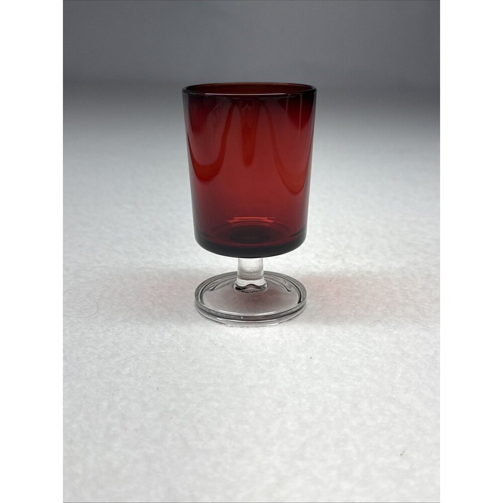 Luminarc France Ruby Red Cordial Liqueur Glass 4" Clear Stem Vintage